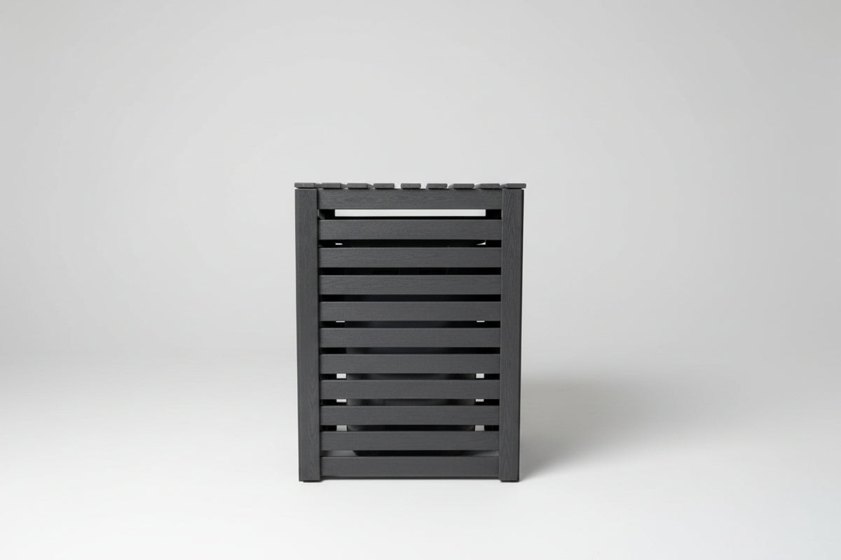 Critter-proof single garbage bin shed built with sustainable composite plastic and a reinforced aluminum frame