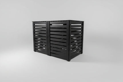 A modern, double 360-litre garbage bin enclosure made from durable recycled plastic lumber.