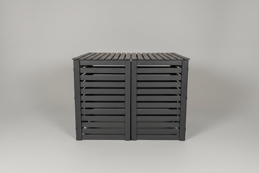 A modern, double 360-litre garbage bin enclosure made from durable recycled plastic lumber.
