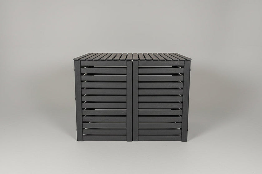 A modern, double 360-litre garbage bin enclosure made from durable recycled plastic lumber.