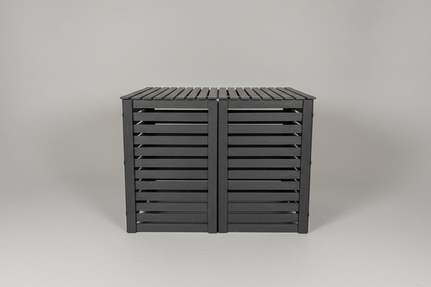 A modern, double 360-litre garbage bin enclosure made from durable recycled plastic lumber.